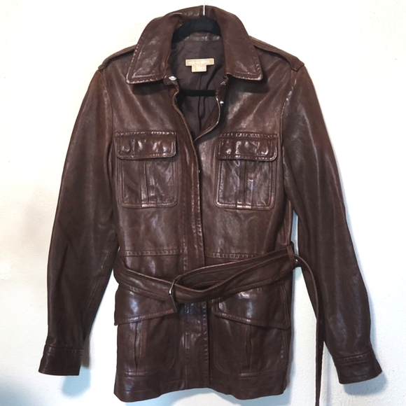Michael Kors Genuine Leather Java Brown Belted Made in Italy Jacket Size 4 EUC!! - Picture 13 of 15